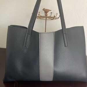 Black and grey vegan leather Vince Camuto Tote.
